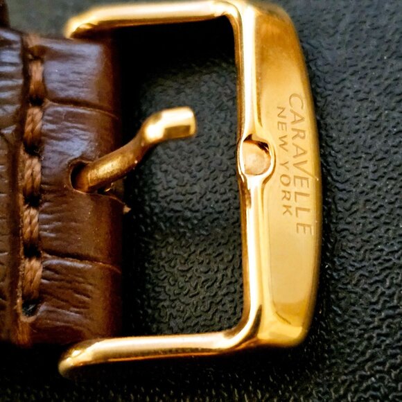 Caravelle New York Women's Brown Genuine Leather Crocodile Rectangle Watch - Picture 4 of 8